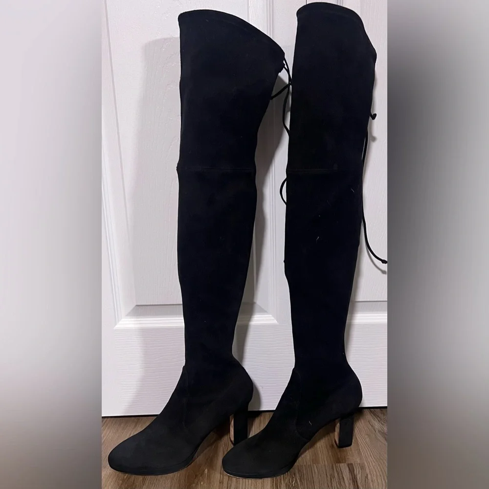 Women's Stuart Weitzman Highland Over The Knee Boots in Black Stretch Suede